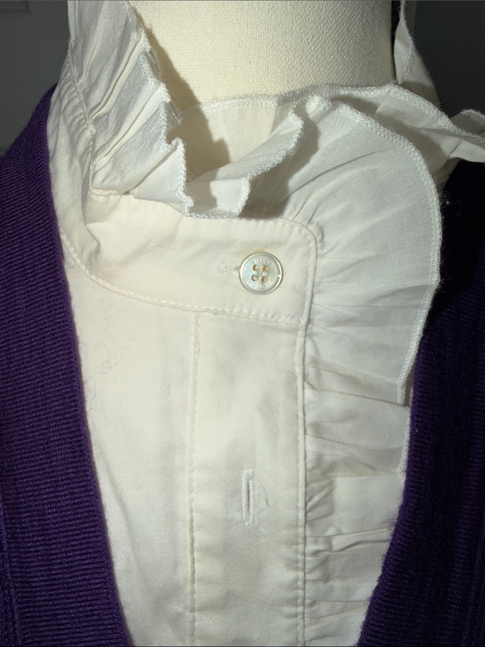 Purple V-Neck Button Cardigan Sweater Tory Burch Size L Merino Wool - Picture 6 of 7